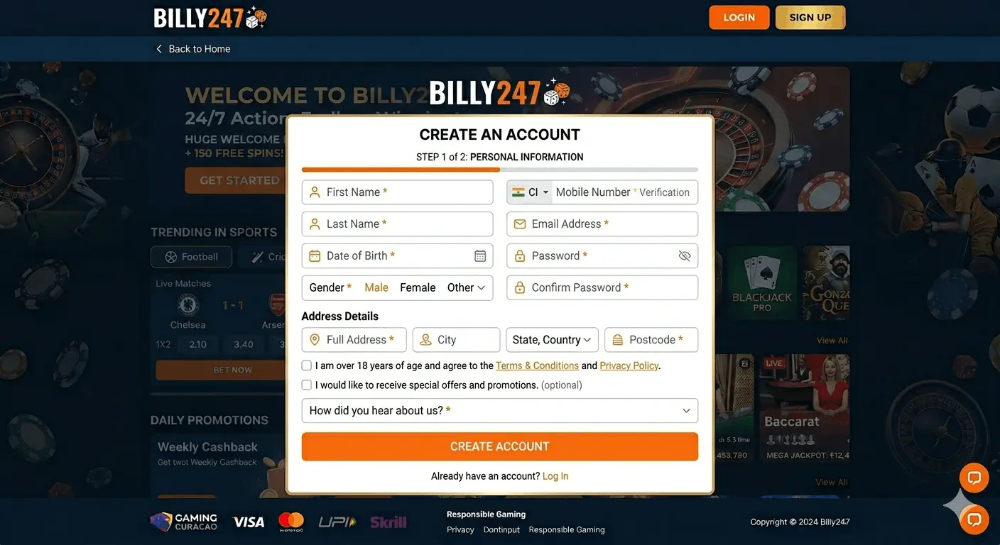 Billy247 Sign up